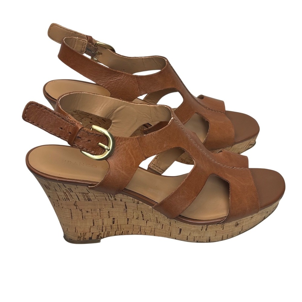 Franco Sarto Wedge Sandals Women 9 M Brown Leather Cork Platform Boho